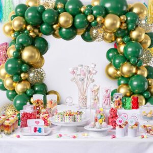 Balloons Garland Arch Kit Gold and Green, 18/12/10/5 inch Green Metal Gold Latex Balloon Set with Gold Confetti Balloons for Graduation Baby Shower Wedding Birthday Anniversary Bachelorette Supplies