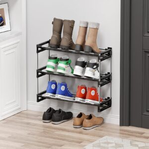 deyilian shoe rack for closet, 3 tier narrow shoe rack with hook and loop sticky adhesive strips shoe shelf for wall mounted shoe rack, slim shoe rack space saving design wall shoe organizer for rv