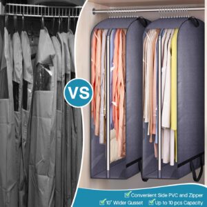 KIMBORA 10" Gusseted Clear Garment Bags for Hanging Clothes Storage, 43" Suit Bags for Closet Storage with Handles, Garment Covers for Coats, Jackets, Sweaters (2 Packs, Grey)