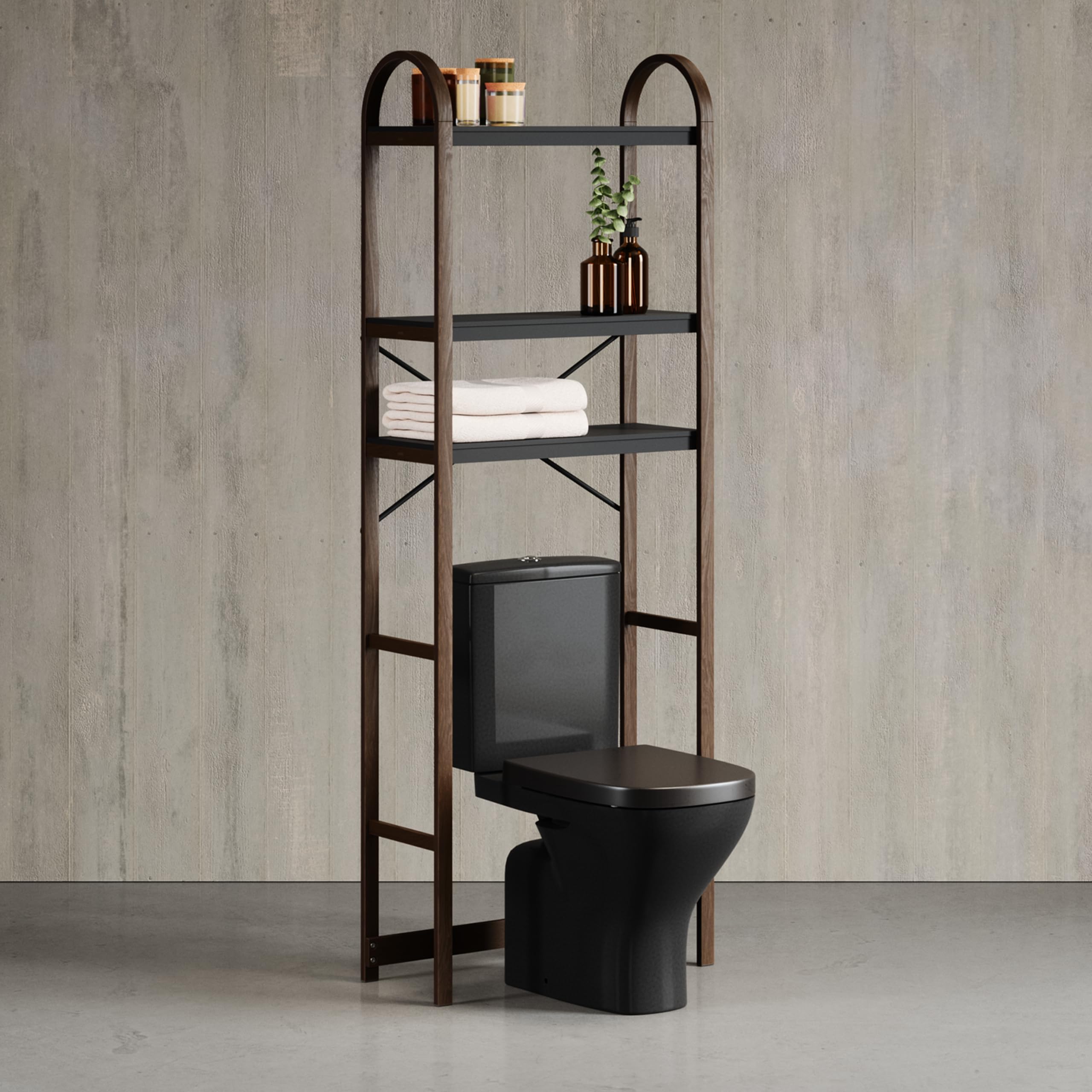 Umbra Bellwood Over The Toilet Bathroom Storage, Black/Walnut