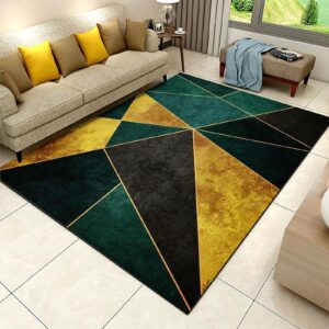 quorit emerald green gold marble area rug, luxury black gold geometric non slip living room rugs, easy care durable carpet for indoor bedroom office decor mat - 3 ft x 4 ft, style-7