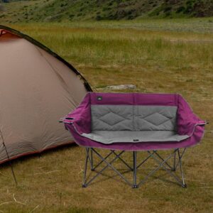 Northroad Folding Loveseat Camping Chair Portable Double Duo Full Padded Garden Sofa Chair for 2 Person w/ 2 Cup Holder,Wine Glass Holder,Support 600lbs for Outdoor Travel (Purple)