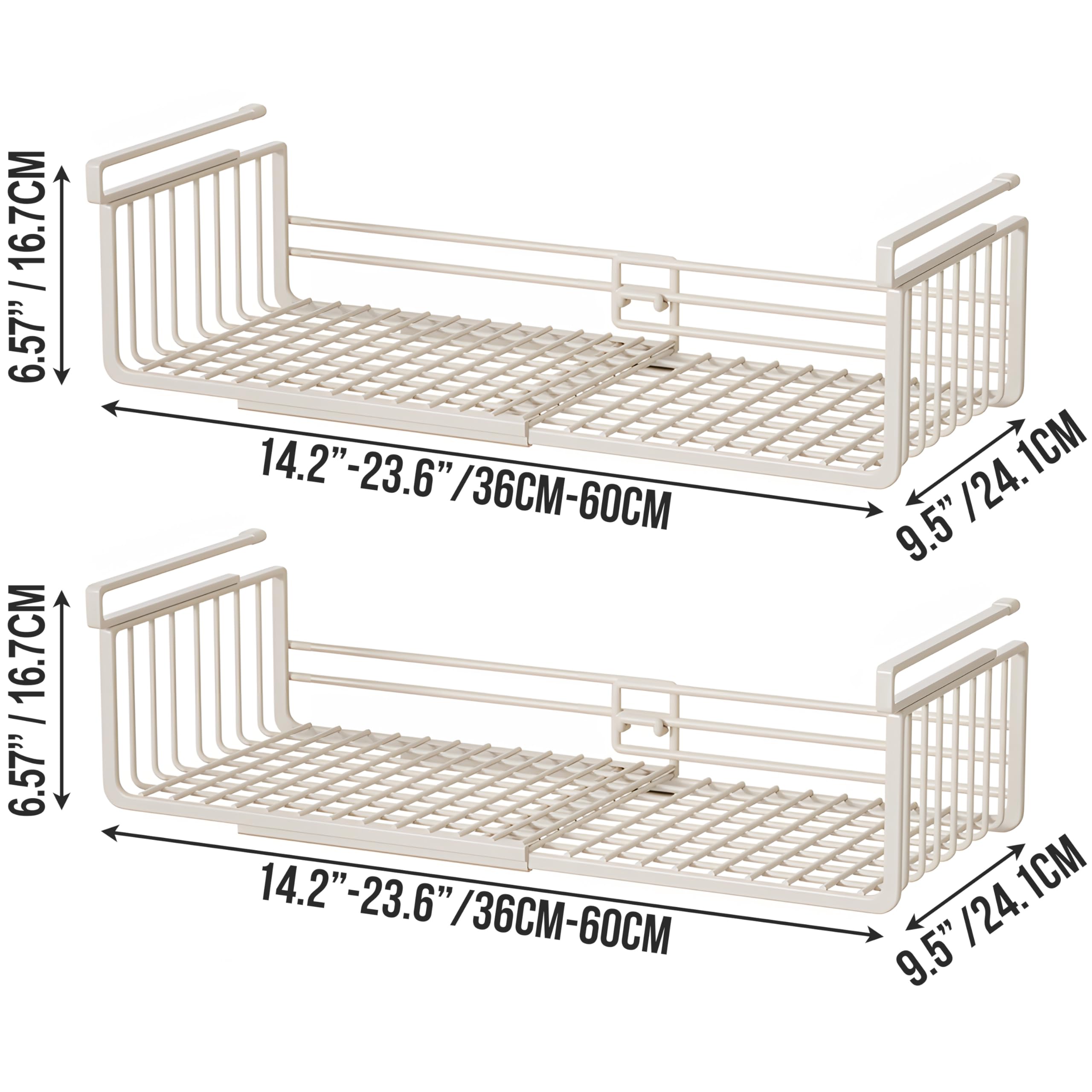 Finnhomy 2 Pack Under Cabinet Shelf Basket Organizer,Under Shelf Wire Basket Hanging Storage Baskets,Adjustable Under Cabinet Shelf,Metal Wire Rack Baskets,Adjustable from 14.2” to 23.6”,