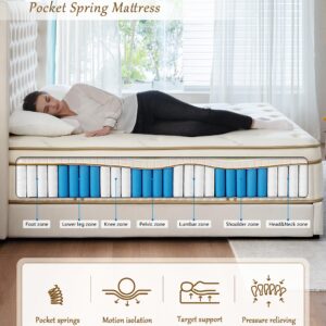 SURLUNKEYS Gel Foam Hybrid Mattress - Euro Top 14 Inch Cal King Mattress with Pocket Spring for Motion Isolating, Medium Firm Mattress in a Box, 120-night Trial