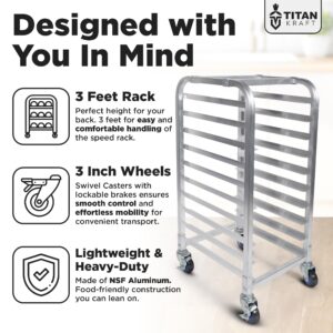 TITAN KRAFT 10-Tier Half Sheet Pan Rack - Commercial Aluminum Baking Sheet Rack for 18" x 13" Sheets/Pan, Speed Rack with Lockable Casters for Kitchens - Baking Sheet NOT Included - 18" x 15.25" x 36"