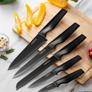 Kitchen Knife Set with Block and Sharpener 16 Pcs German Stainless Steel Knife Block Set with Cutting Board, Finger Protector for Cutting Food and Knife Sharpener Knives Set for Kitchen