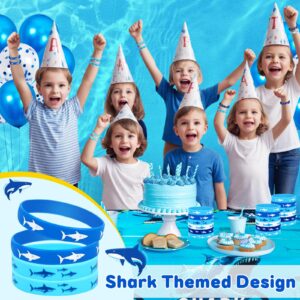 JUNEBRUSHS Shark Party Favors, 42pcs Ocean Sea Life Shark Silicone Bracelets Rubber Wristbands for Baby Shower Under The Sea Themed Kids Birthday Party Gift Decorations Supplies