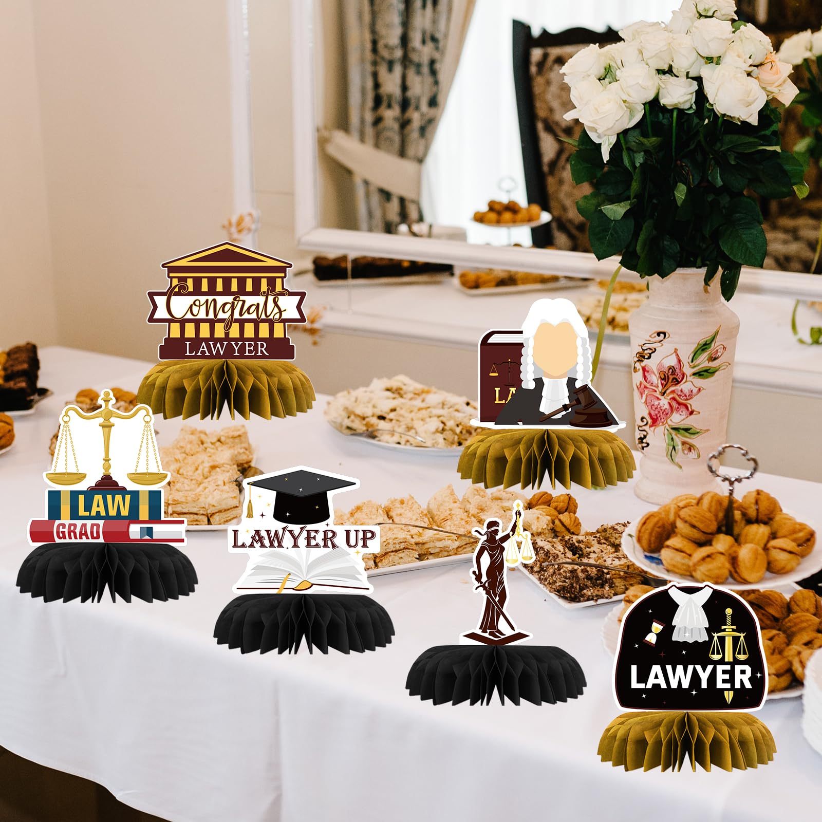 INNORU Lawyer Graduation Table Honeycomb Centerpieces, Congrats Lawyer Grad Party Table Toppers Law School Graduation Decoration Supplies Lawyer Grad Sign Table Centerpieces 9 PCS