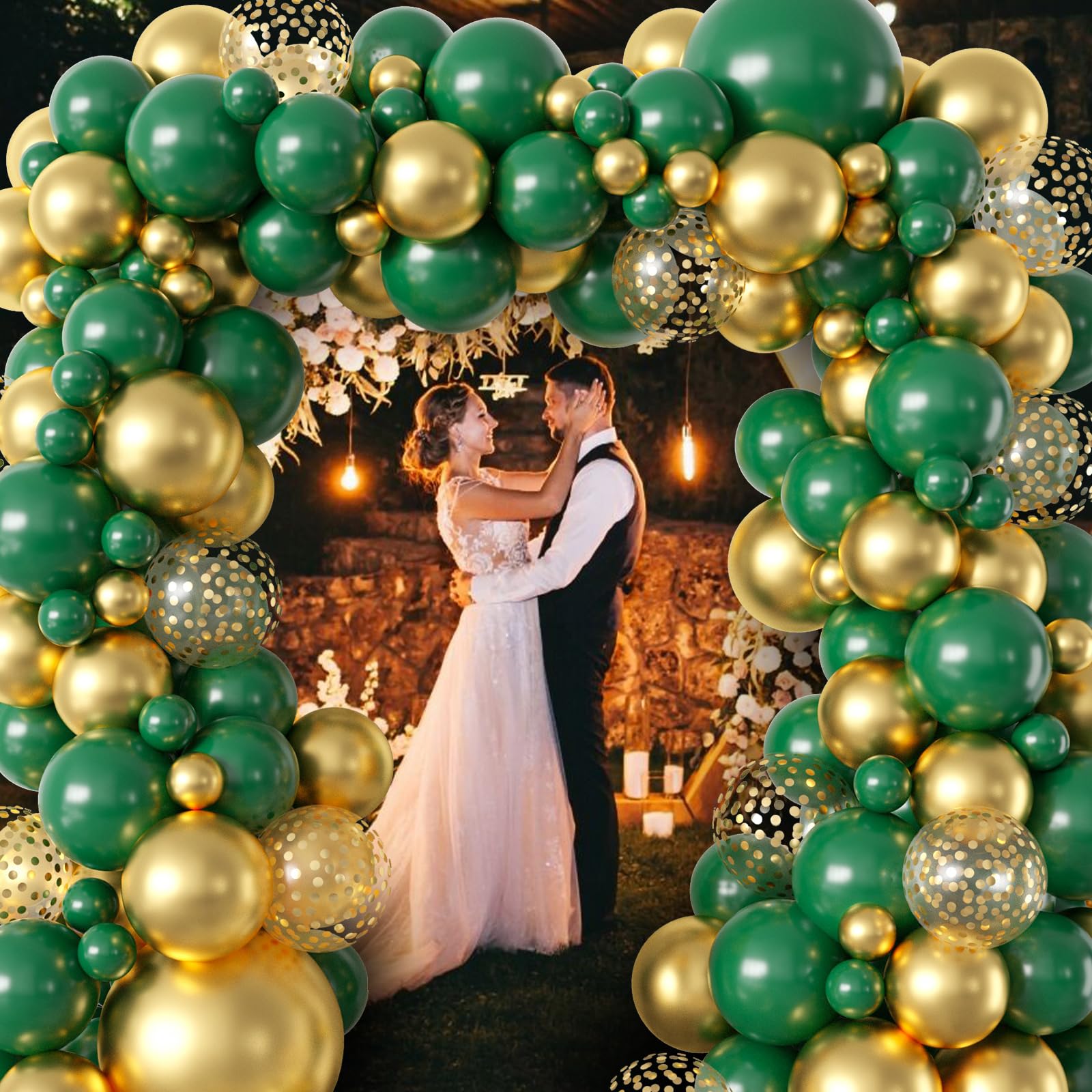 Balloons Garland Arch Kit Gold and Green, 18/12/10/5 inch Green Metal Gold Latex Balloon Set with Gold Confetti Balloons for Graduation Baby Shower Wedding Birthday Anniversary Bachelorette Supplies