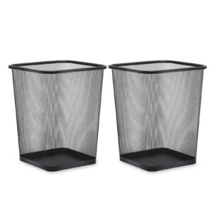 monibloom 5-gallon square mesh trash can for office small metal wire garbage bin wastebasket for home bedroom under desk dorm room lightweight open-top waste paper recyling basket (black, 2-pack)