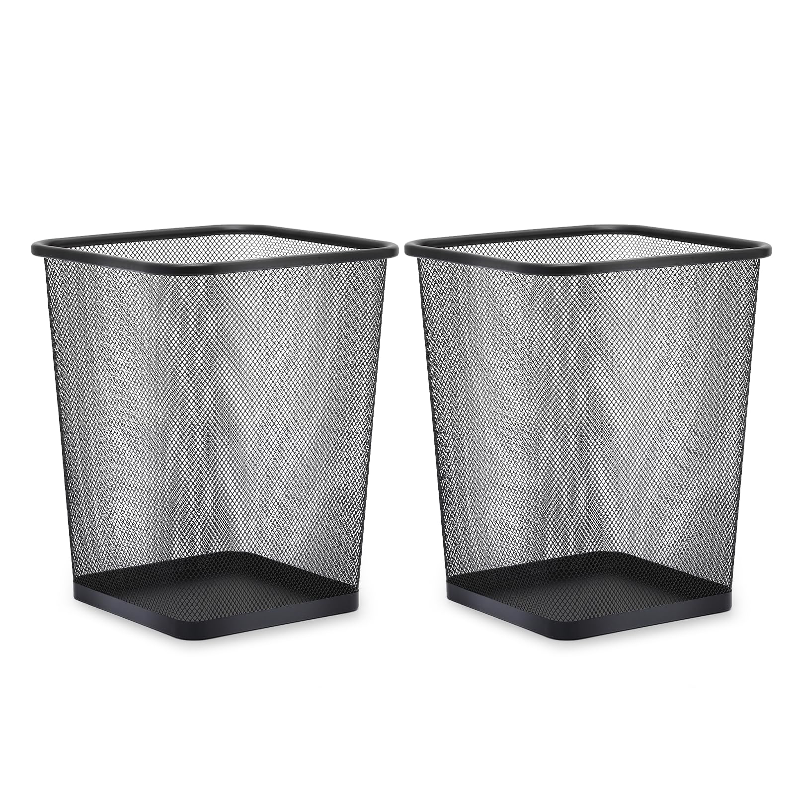 MoNiBloom 5-Gallon Square Mesh Trash Can for Office Small Metal Wire Garbage Bin Wastebasket for Home Bedroom Under Desk Dorm Room Lightweight Open-Top Waste Paper Recyling Basket (Black, 2-Pack)