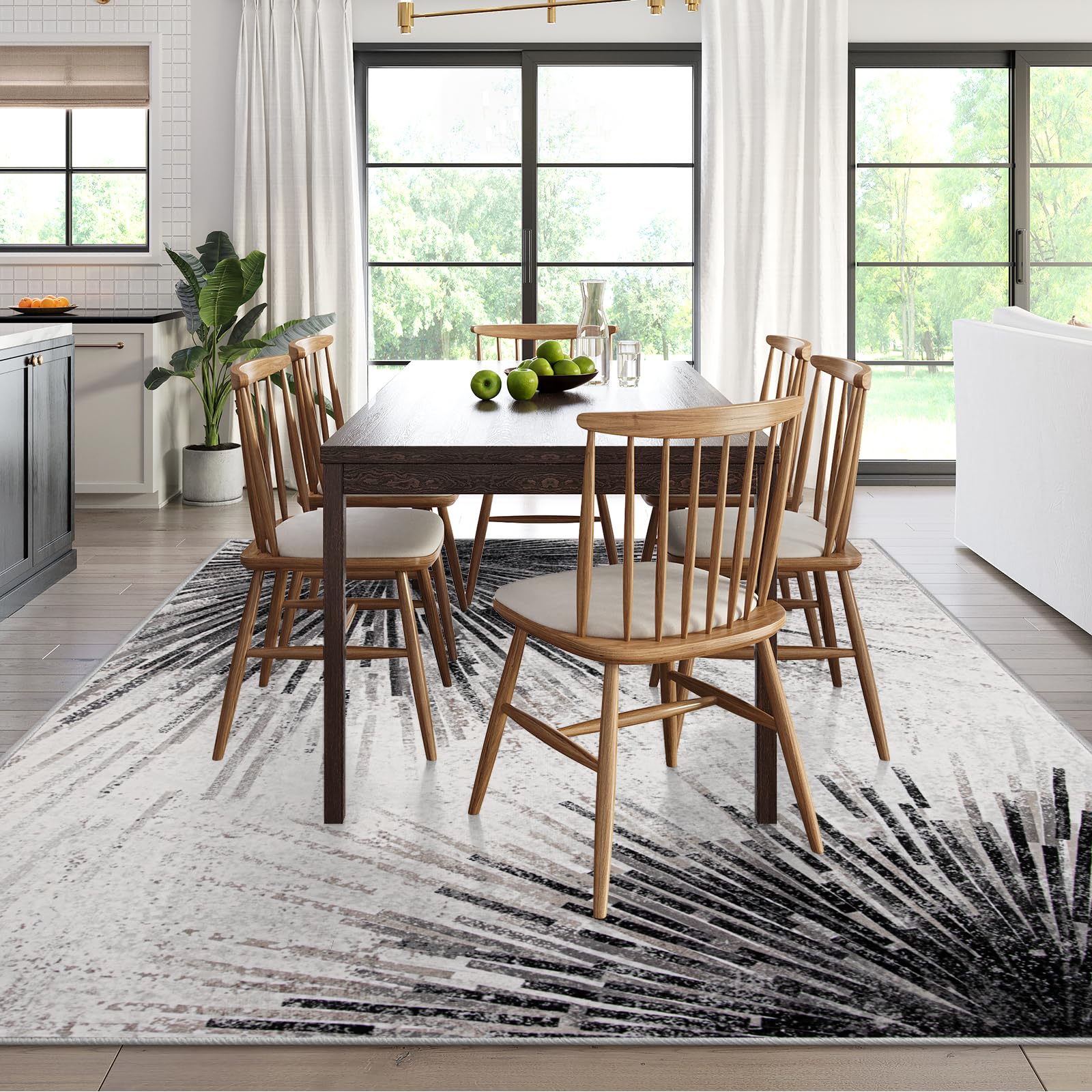 Lahome Modern Black 8 x 10 Area Rugs for Living Room - Washable Non-Slip Backing Large Rug Ultra-Thin Stain Resistant Dining Room Rugs for Under Table, Abstract Print Soft Rug for Bedroom Office