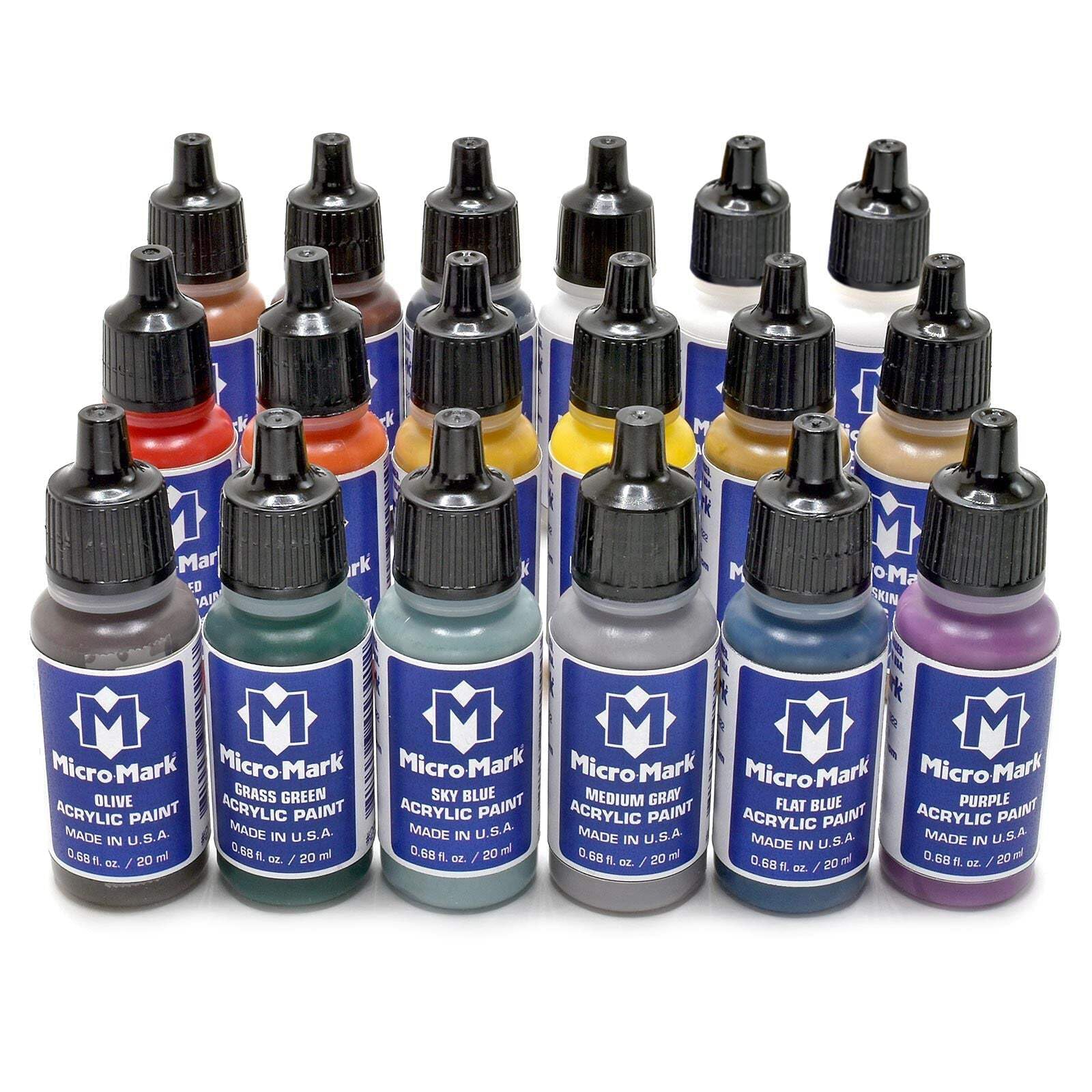 Micro-Mark Basic Color Model Paint Set - Versatile Paint Set for Models, Miniatures, Game Figures, Canvas, and Crafts