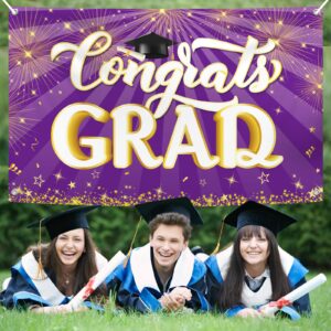 YQUQWN, Purple Graduation Banner Backdrop- Big, 72x44 Inch, Purple Graduation Decorations, Congrats Grad Banner for College Graduation Party Decorations 2024, Graduation Decorations Class of 2024