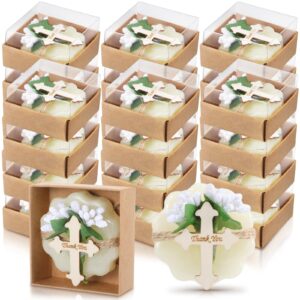 heigble 24 pcs baptism favors for guests scented soap favors first communion baby shower soap favors with dried flowers thank you wood tags for boys girls baptism bridal birthday gifts (white color)