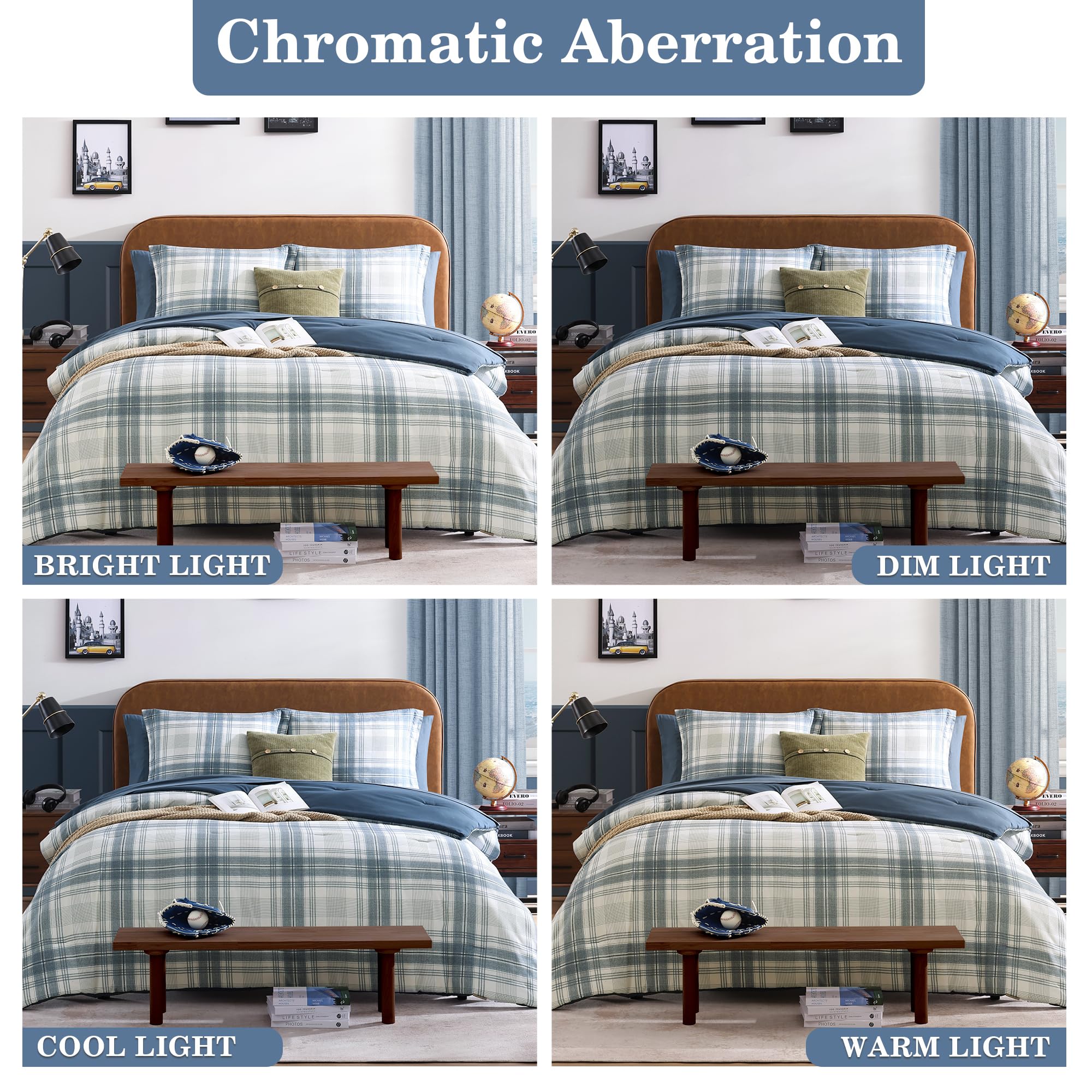 AMBERSPACE Blue Twin XL Comforter Set, Plaid Twin Comforter Set for Boys & Girls,Classic Homestead-Style Twin Bed Set with Sheets and Comforter Set