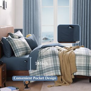 AMBERSPACE Blue Twin XL Comforter Set, Plaid Twin Comforter Set for Boys & Girls,Classic Homestead-Style Twin Bed Set with Sheets and Comforter Set