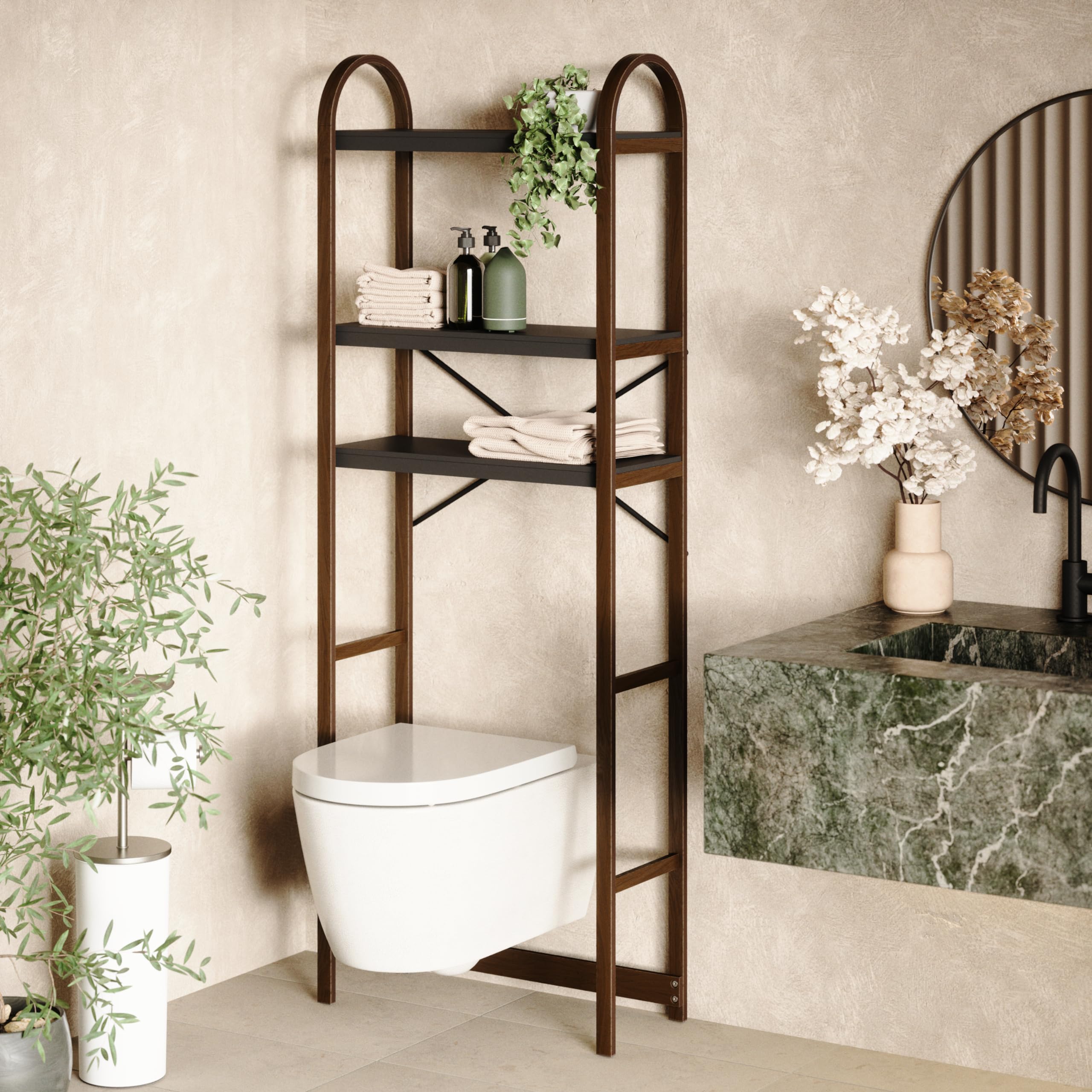 Umbra Bellwood Over The Toilet Bathroom Storage, Black/Walnut