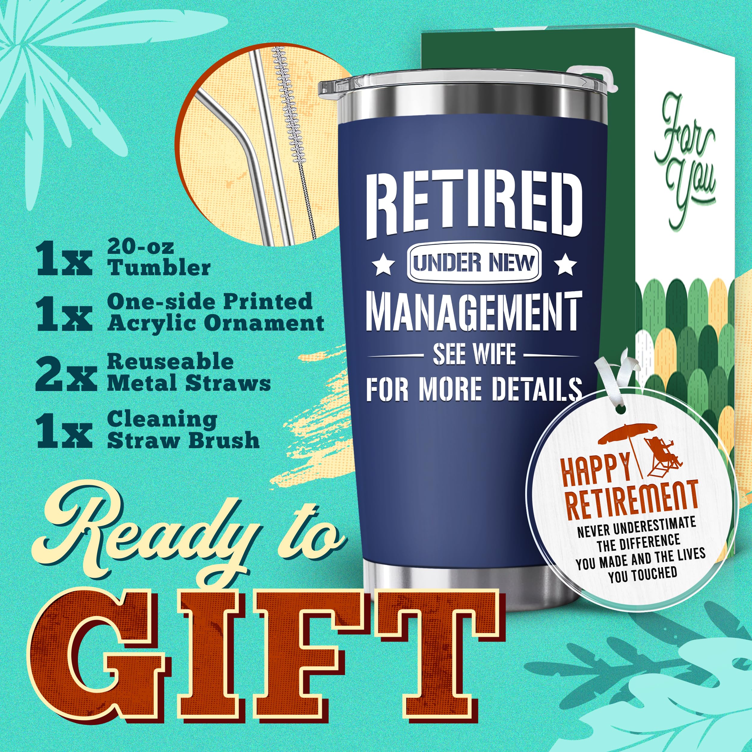 HEXMOZ Retirement Gifts for Men 2024 - Best Gifts for Retirement, Funny Retirement Gifts for Men, Man - Happy Retirement Party Decorations For Men, Christmas Retirement Ornament vs 20oz Navy Tumbler