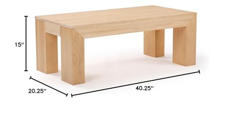 Plank+Beam Modern Rectangular Coffee Table, 40", Rectangle Coffee Table for Living Room, Mini Center Tables for Small Spaces, Small Living Space Tea Table, Blonde Wirebrush