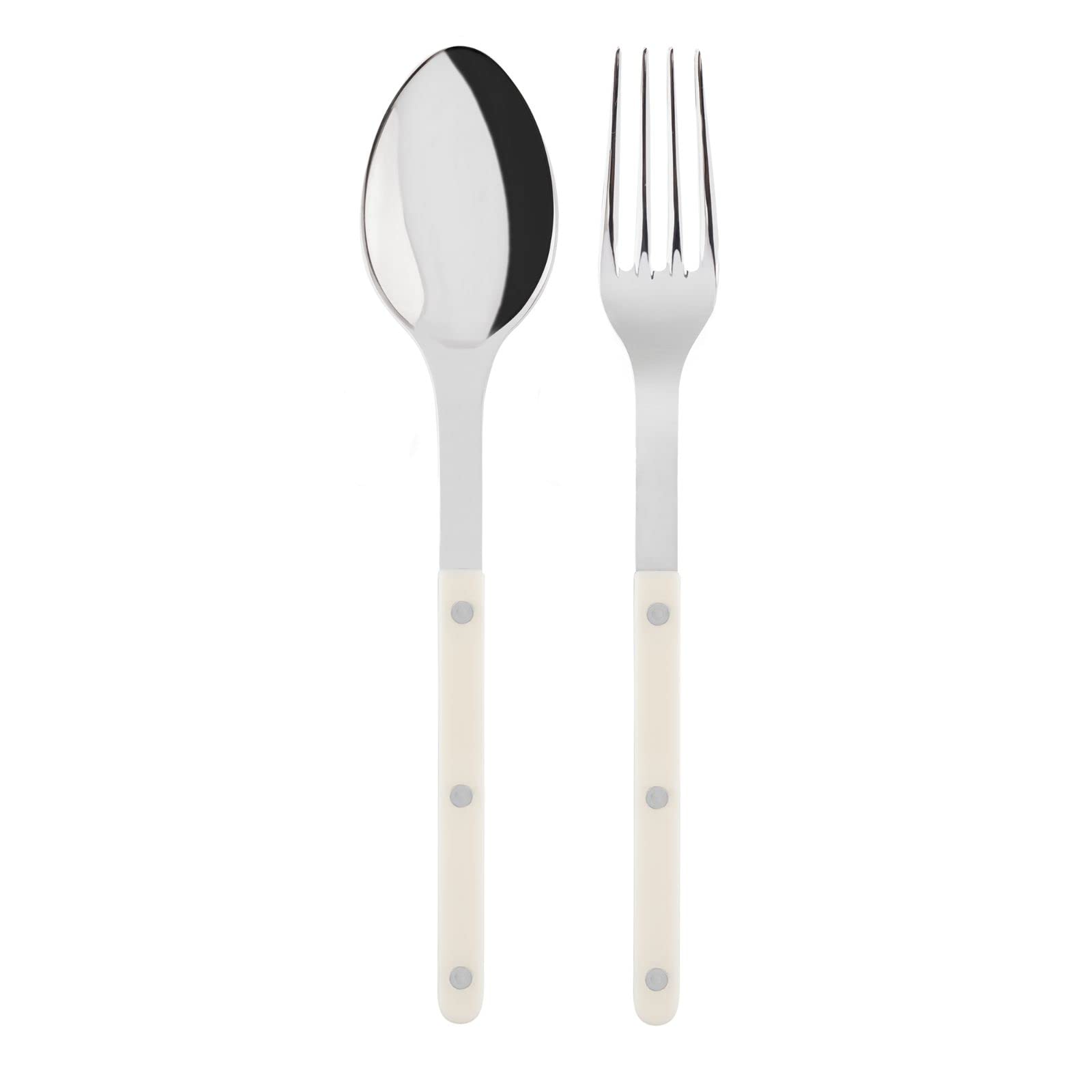 SABRE PARIS - 2-Piece Serving Set - Bistrot Collection - Large Fork & Large Spoon - Stainless Steel & Nylon - Dishwasher Safe - Ivory - Brilliant Finish