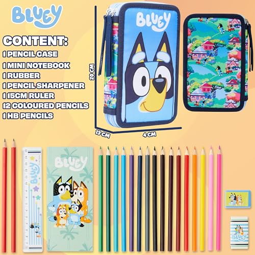 Bluey Filled Pencil Case with Stationery for Kids, School Supplies Coloring Pencils, Notepad - Gifts for Kids