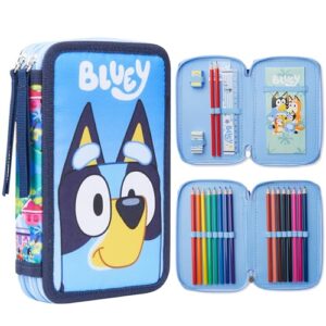 bluey filled pencil case with stationery for kids, school supplies coloring pencils, notepad - gifts for kids