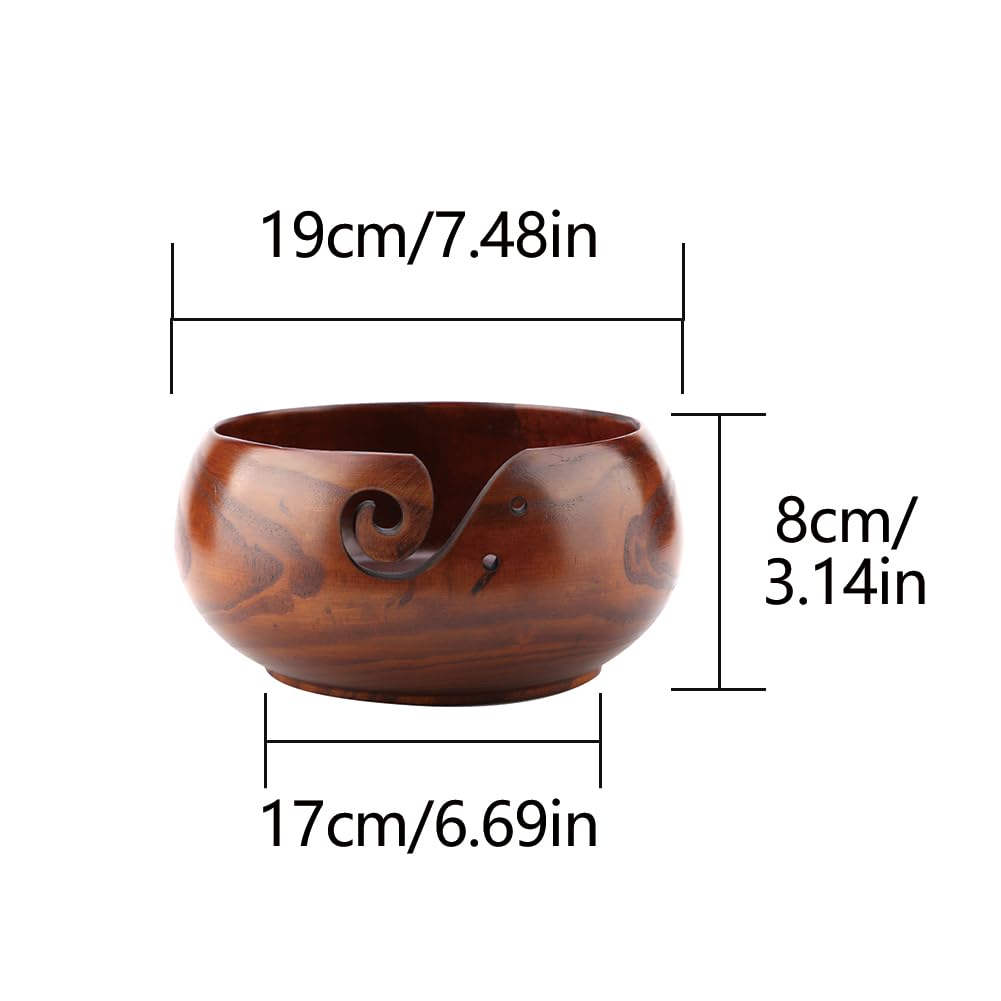 Leopacat Wooden Yarn Bowl, Storage Bowl with Carved Holes Drills Crocheting Knitting Holder Gift Bowls for DIY Crochet Supplies Handmade Round Woven Mum Wife Granny Enthusiasts Elegant Decoration