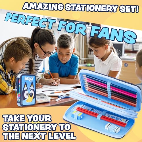 Bluey Filled Pencil Case with Stationery for Kids, School Supplies Coloring Pencils, Notepad - Gifts for Kids