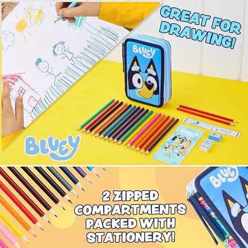 Bluey Filled Pencil Case with Stationery for Kids, School Supplies Coloring Pencils, Notepad - Gifts for Kids