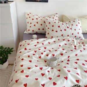 Heart Duvet Cover Queen Red Love Heart Minimalist Design Bedding Set Modern Small Heart Pattern Reversible Comforter Cover Romantic Simple Home Decor Bedding for Men Women,White,Full, Full(200x229cm)