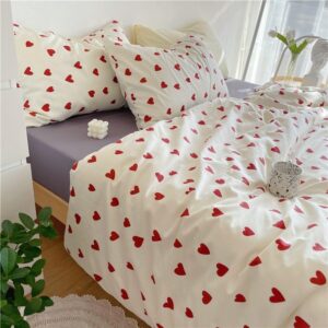 Heart Duvet Cover Queen Red Love Heart Minimalist Design Bedding Set Modern Small Heart Pattern Reversible Comforter Cover Romantic Simple Home Decor Bedding for Men Women,White,Full, Full(200x229cm)