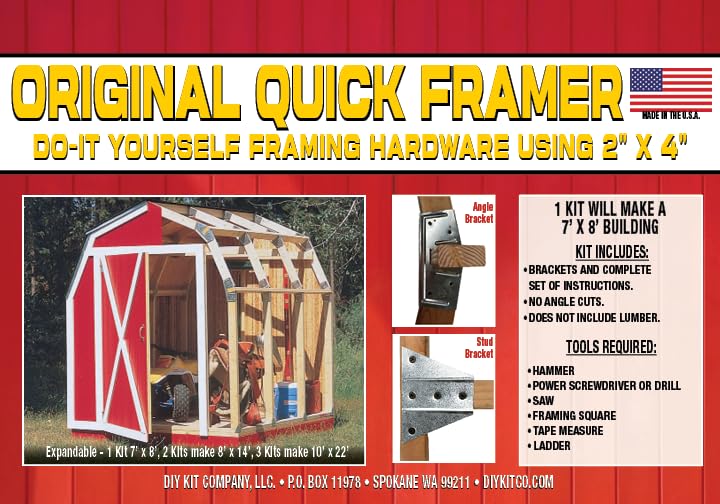 Storage Shed. Build Your Own Shed. DIY Shed Kit. The Original Quick Framer Shed Bracket Kit. Includes Brackets and Complete Set of Plans. Expandable with Multiple Kits. Made in The USA. No Angled Cuts