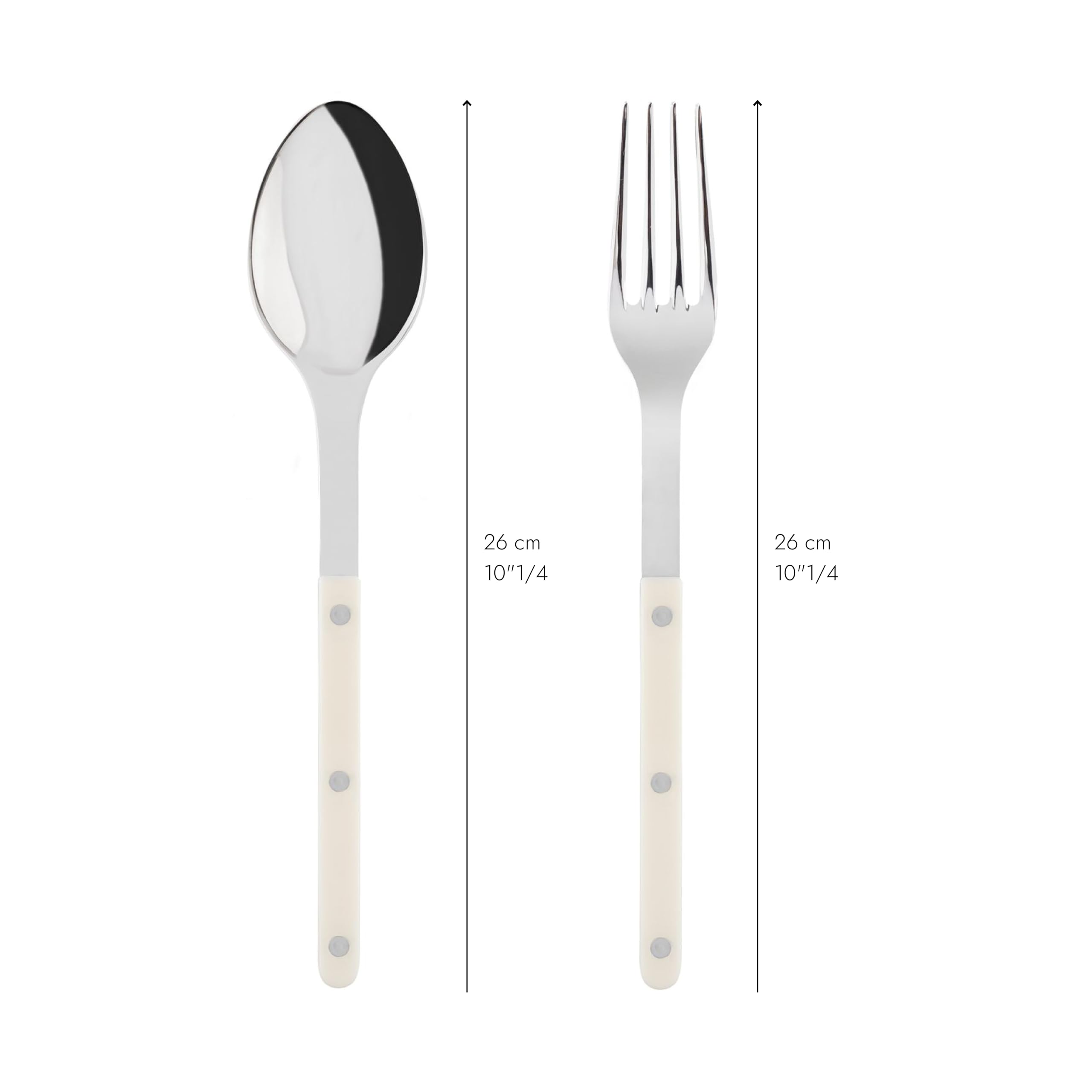 SABRE PARIS - 2-Piece Serving Set - Bistrot Collection - Large Fork & Large Spoon - Stainless Steel & Nylon - Dishwasher Safe - Ivory - Brilliant Finish