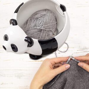 JOROBURO Panda Ceramic Yarn Bowl Knitting Bowl, Knitting Yarn Ball Holder Handmade Craft Knitting Bowl, Yarn Storage Bowl with Holes, Crocheting Accessories for Christmas Day Needlecrafts(#1)