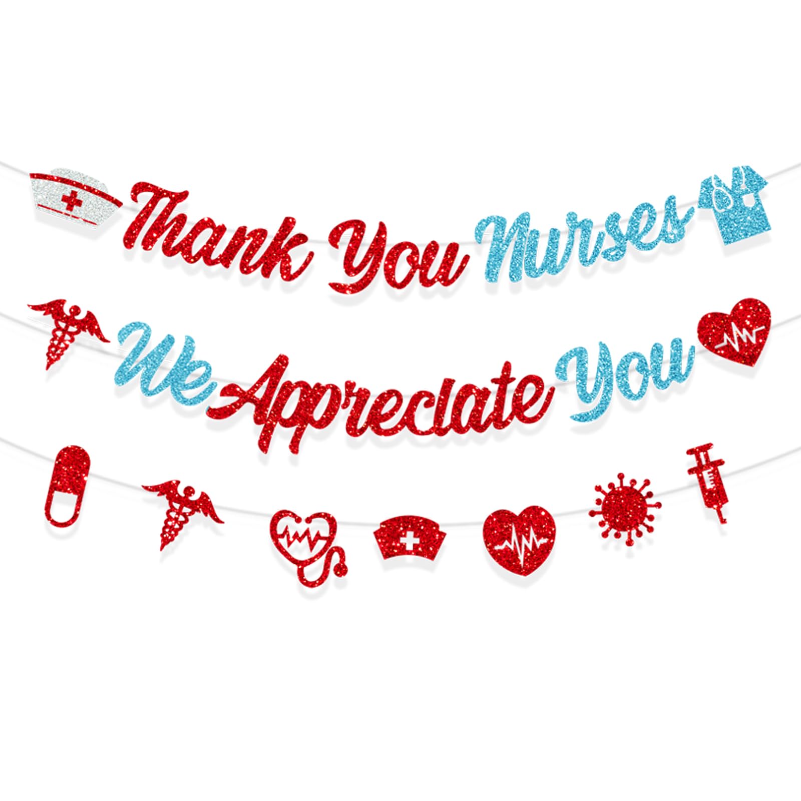 Nurses Week Banner Party Decorations Thank You Nurse Week Banner Red Glitter We Appreciate You Banner for Nurses Week Home Office School Hospital Décor