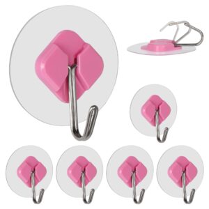 evron 304 stainless steel wall hooks, self adhesive utility hooks for hanging heavy duty 30lbs (6pcs pink, diamond)