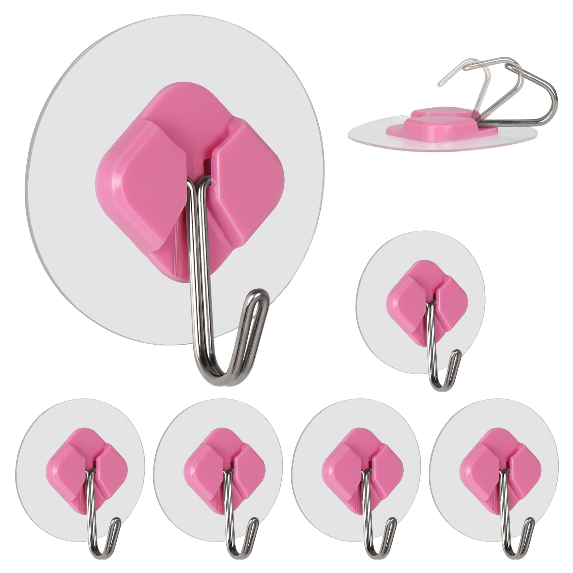 evron 304 Stainless Steel Wall Hooks, Self Adhesive Utility Hooks for Hanging Heavy Duty 30lbs (6Pcs Pink, Diamond)