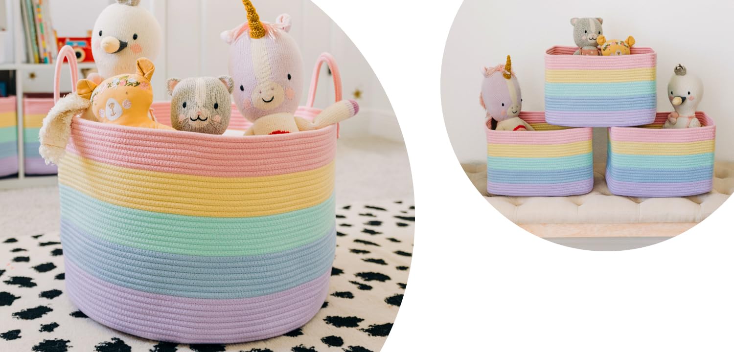 Wide Blanket Basket + Set of 3 Shelf Baskets - RAINBOW