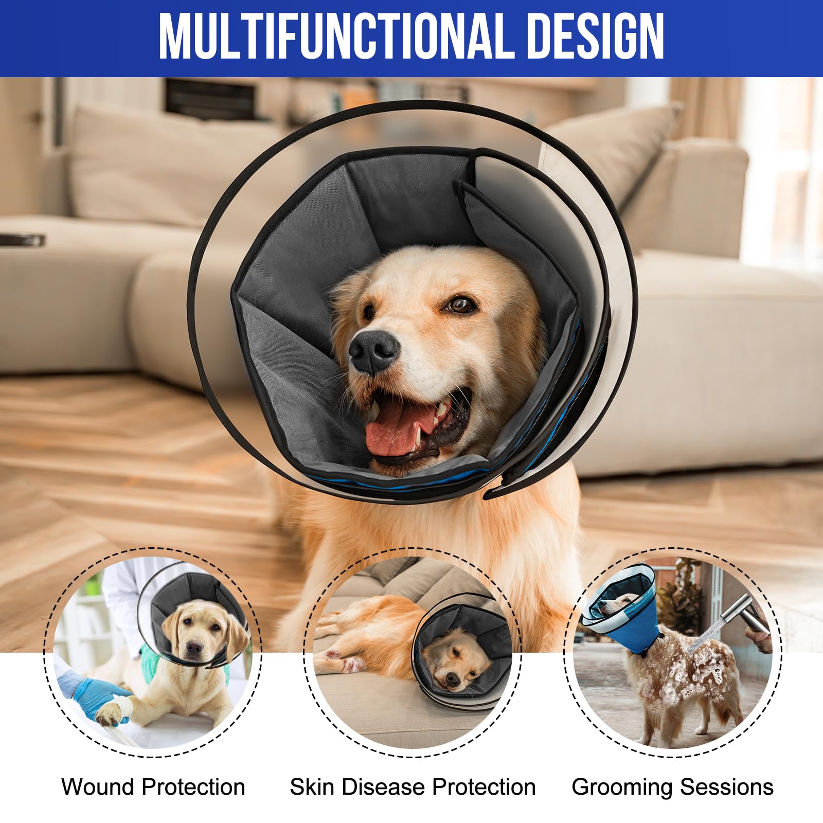 Soft Dog Cone Collar for Dogs After Surgery, OneTigris Adjustable Head Cone for Large Dogs, Neck Cone Alternative Elizabethan Dog Recovery Collars Prevent Licking (XL(Neck: 17.5"- 20.5"))