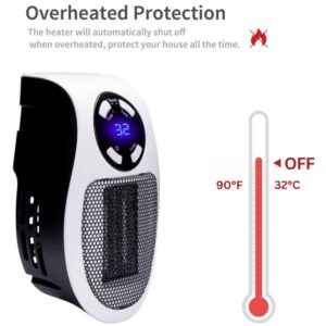 Toasty Heater Toastie Heater Portable Heater Plug In Wall Heater | Compact Bliss Heat Wall Socket Heater | Rapid Heat, LED Display, Auto Power Off, Timer, Dual Speed, 500W, White