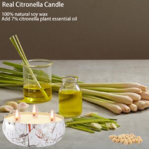 Citronella Candles Outdoor, Large Citronella Candle Set of 3, 12 oz 3 Wick Citronella Oil Candle, 240 Hour Burn Time, Natural Soy Wax Huge Jar Candles for Patio Home Yard Camping