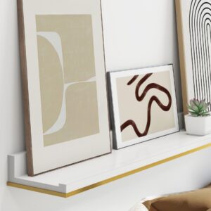 Sivapleso Floating Shelves for Wall, 24 Inches Long White and Gold Floating Shelves Modern Picture Ledge Hanging Wall Shelves Set of 2