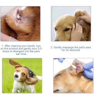 Dog Ear Cleaner - Dog Ear Inflammation Therapy with 0.012% Hypochlorous Acid for Itch Relief, Soothe Ear Inflammation, Removes Wax, Odor, with 30 Cotton Swabs, 4 Fl oz