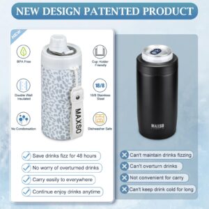 MAXSO Sealed Can Cooler Fizz Lid Can Cover for 12 oz Regular, Slim Skinny Cans & As Thermal Bottle, 4-in-1 Insulated Vacuum Stainless Steel Carbonated Cold Drink Holder - Leopard