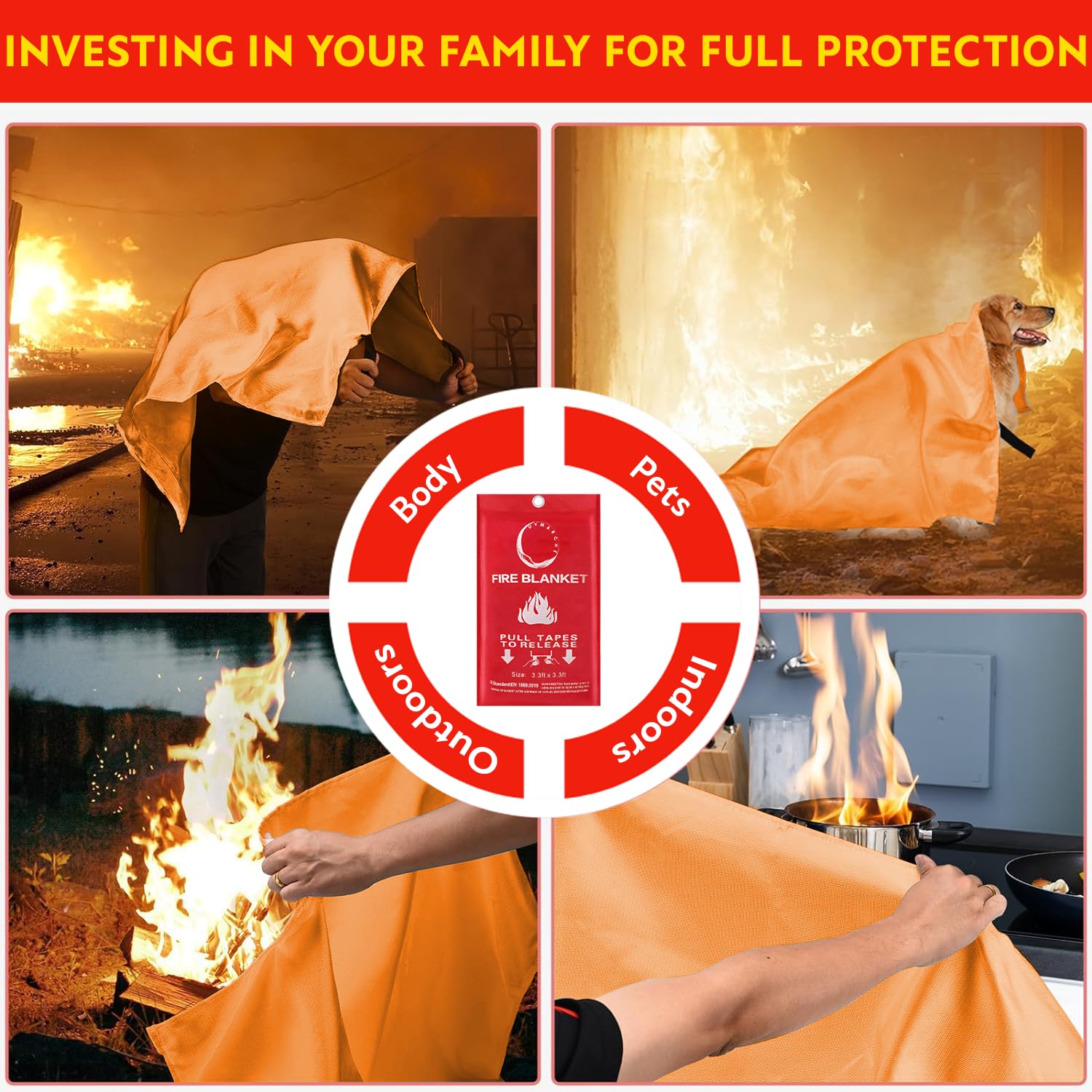 UY Marché Silicone Fire Blanket for Home and Kitchen 40"x40" | Fireproof Blanket for Emergency Survival | Fire Safety Blanket Tool for Kids | Large Fire Blanket with Gloves & Hook | Pack of 1