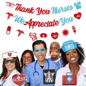 Nurses Week Banner Party Decorations Thank You Nurse Week Banner Red Glitter We Appreciate You Banner for Nurses Week Home Office School Hospital Décor