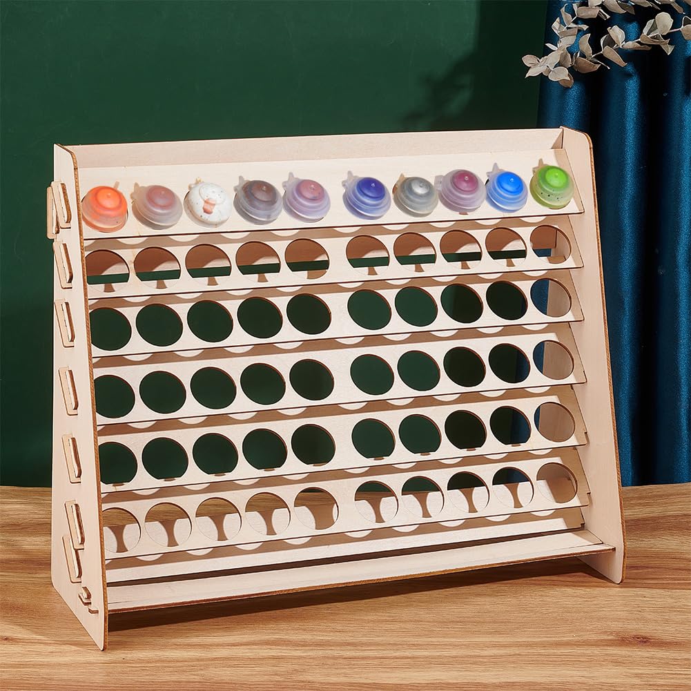 PH PandaHall Paint Rack Organizer 60 Holes Wooden Paint Storage Organizer Stand Display Craft Paint Holder Pigment Ink Bottle Paints Tool Storage for Miniature Paint Set Hole: 1.3 inch