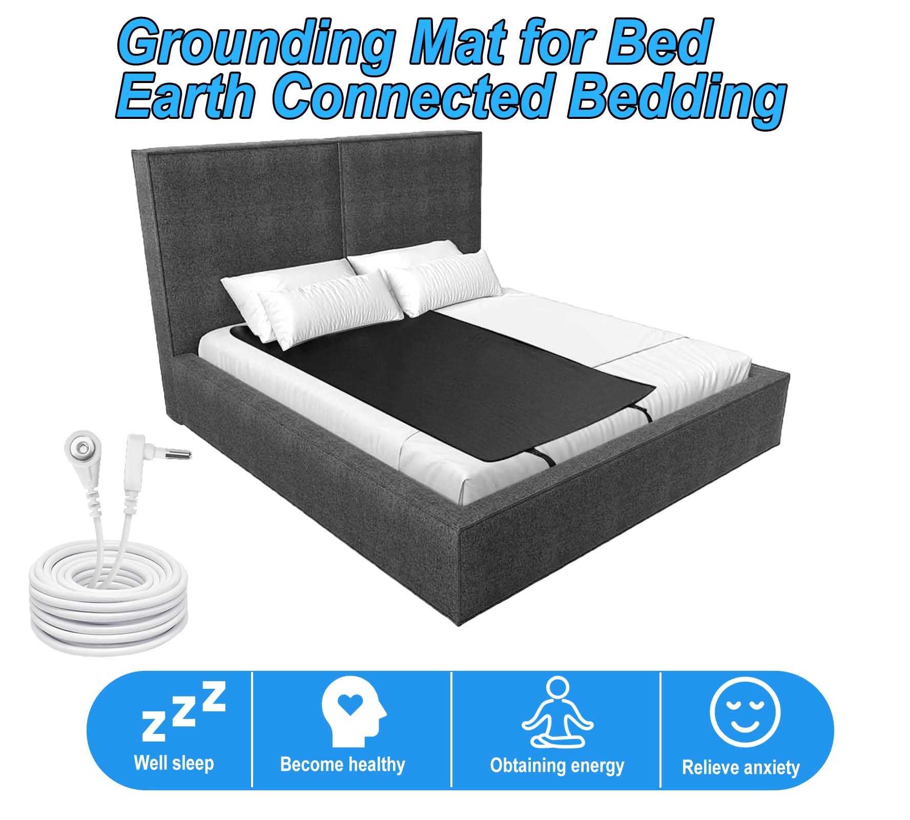 Grounding Mat for Bed, 27 x 71 Inch Breathable Grounding Mattress Cover Pad Grounding Mats for Improved Sleep & Wellness, Pain Relief, Energy, Inflammation, Includes Grounding Cord