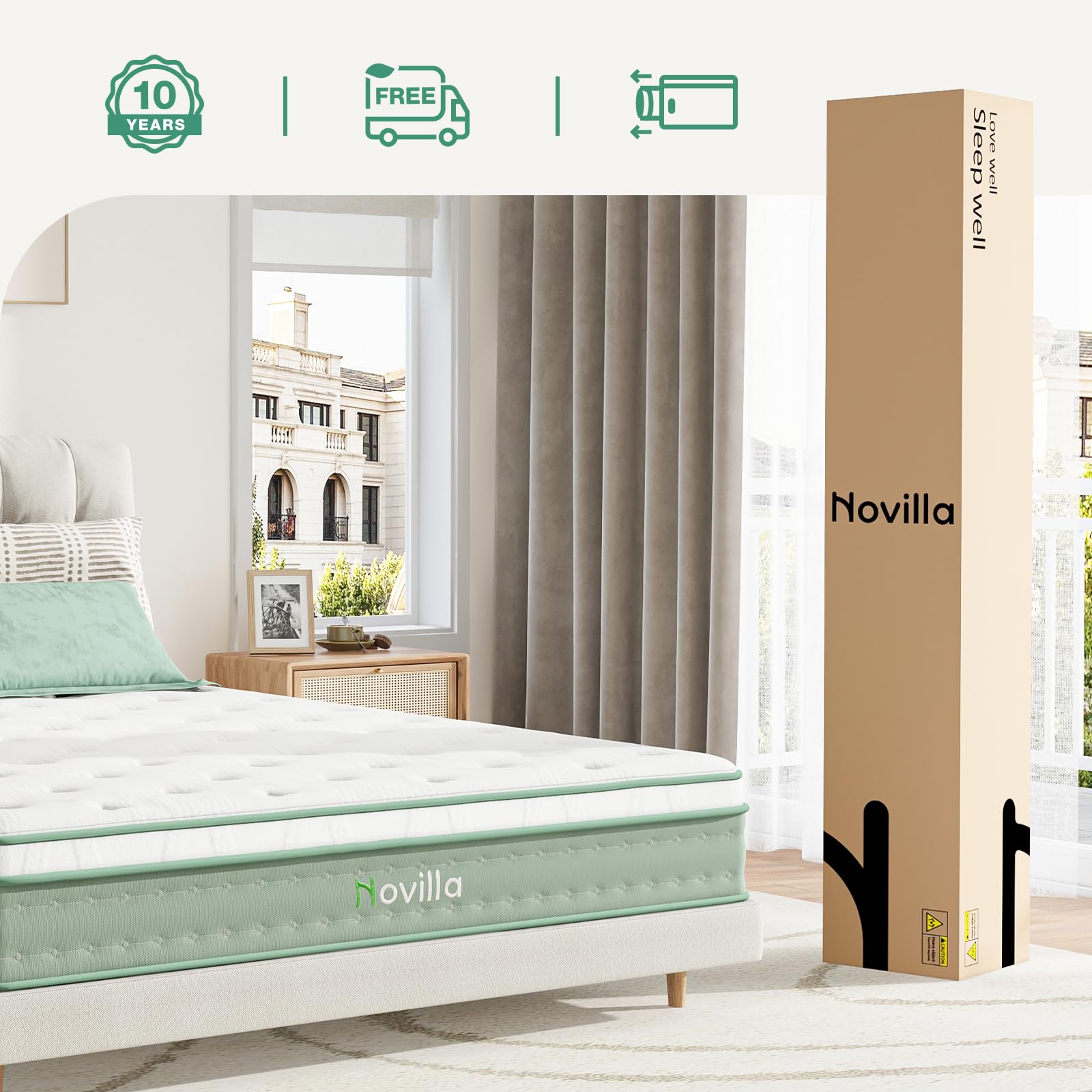 Novilla Twin Mattress, 10 Inch Hybrid Mattress in a Box, Gel Inflation Memory Foam with Pocket Coils Innerspring for a Cozy Night, Pillow Top Twin Size Mattress, Medium Firm & Fit The Body's Curves